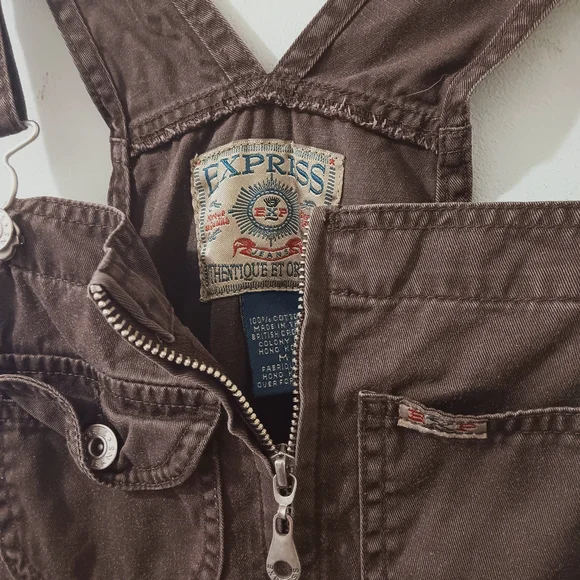 ↠ Vintage 90s Express Jeans Cotton Denim Straight Wide Leg Barn Chore Overalls - Picture 4 of 6